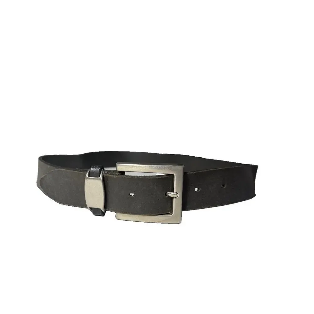 Vintage Mens American Leather Belt Size 38 Handcrafted Solid Black Silver Buckle